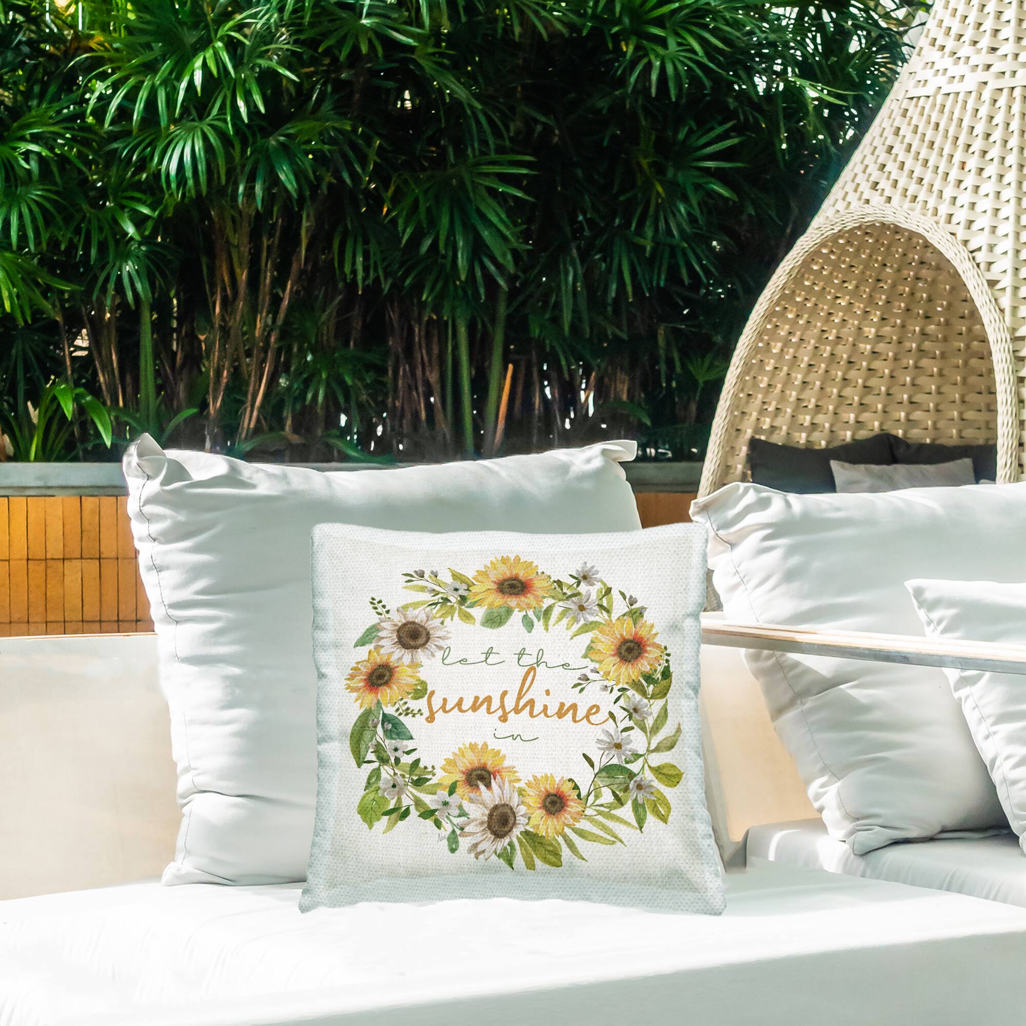 Stupell Industries 18" x 18" Let The Sunshine In Sunflowers Outdoor Print Throw Pillow